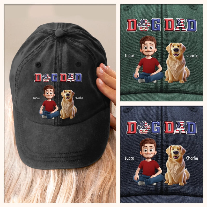 Custom Vintage Washed Denim Baseball Cap - Personalized Christmas Birthday Gifts For Dog Cat Lovers, Dog Dad And Mom, Cat Owners - Proud Dog Dad Era