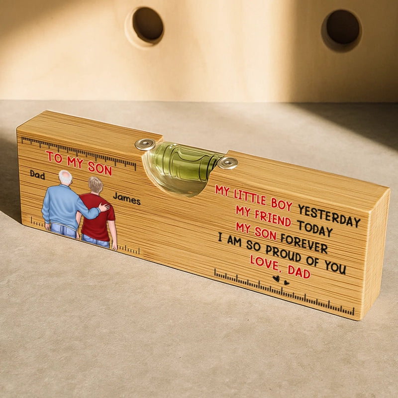 Custom Wooden Bottle Opener With Built-in Spirit Level - Personalized Birthday Gifts For Mom, Dad, Son - My Little Boy