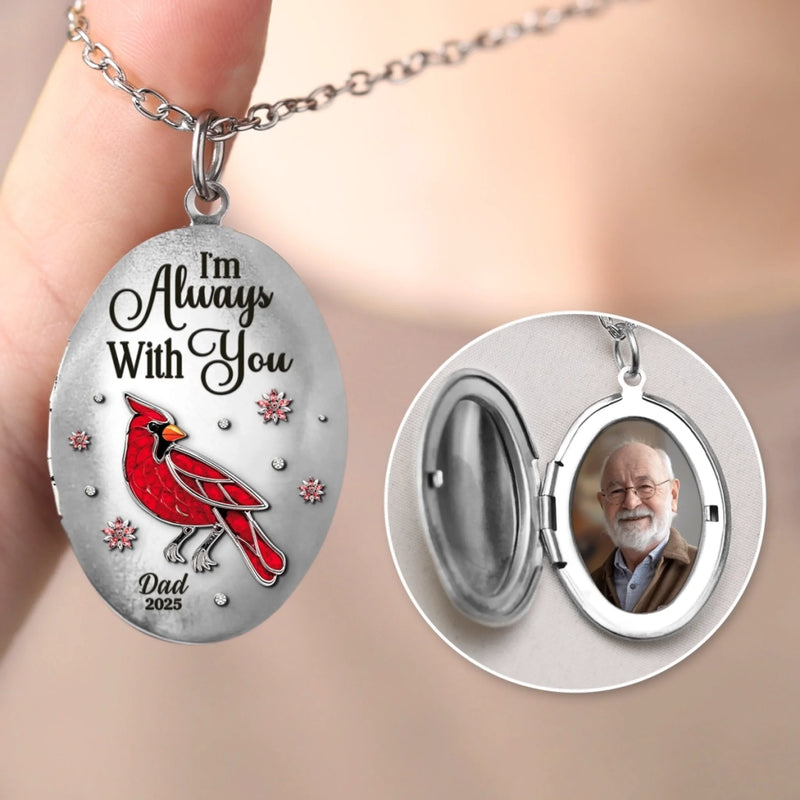 Custom Photo Locket Necklace - Personalized Memorial Sympathy Gifts For Loss Of Mom, Dad - Always Loved Always Missed