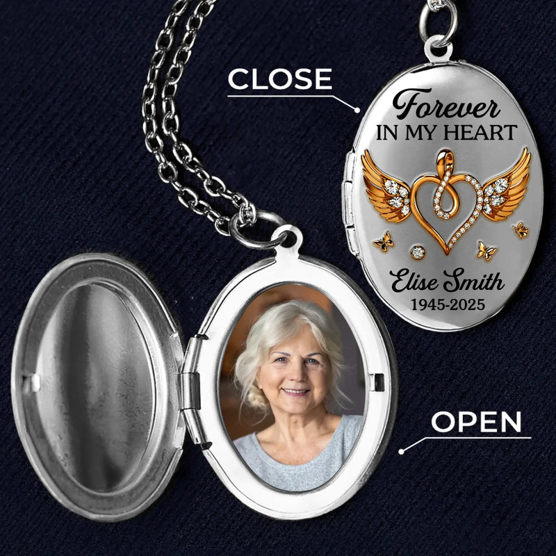 Custom Photo Locket Necklace - Personalized Memorial Sympathy Gifts For Loss Of Mom, Dad - Forever In Our Hearts