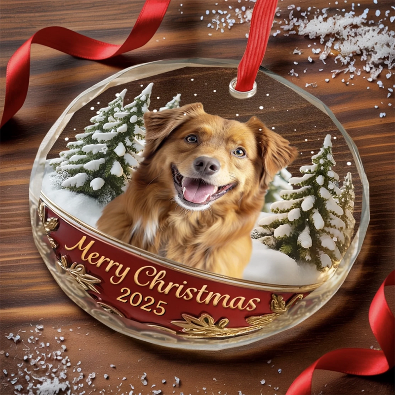 Custom Photo Circle Glass Ornament - Personalized Christmas Birthday Gifts For Dog Cat Lovers, Dog Dad And Mom, Cat Owners - Life Feels Better With Pets