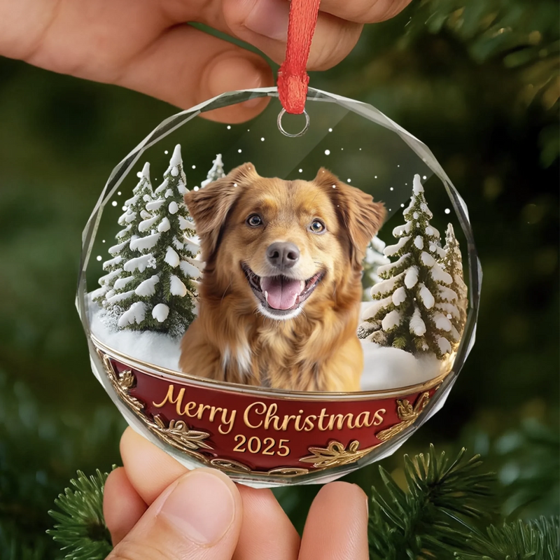 Custom Photo Circle Glass Ornament - Personalized Christmas Birthday Gifts For Dog Cat Lovers, Dog Dad And Mom, Cat Owners - Life Feels Better With Pets