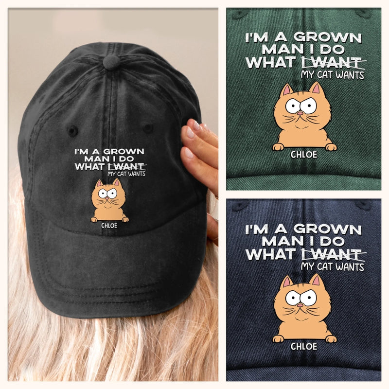 Custom Vintage Washed Denim Baseball Cap - Personalized Birthday Gifts For Cat Lovers, Cat Mom And Dad - Purr More Stress Less