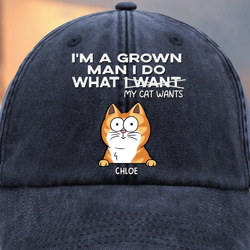 Custom Vintage Washed Denim Baseball Cap - Personalized Birthday Gifts For Cat Lovers, Cat Mom And Dad - Purr More Stress Less