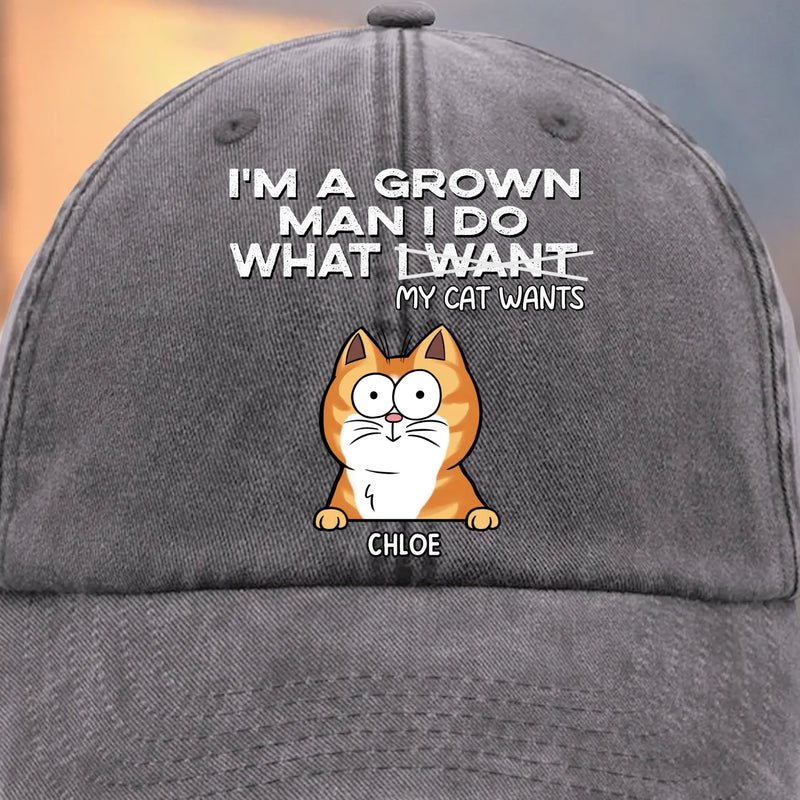 Custom Vintage Washed Denim Baseball Cap - Personalized Birthday Gifts For Cat Lovers, Cat Mom And Dad - Purr More Stress Less