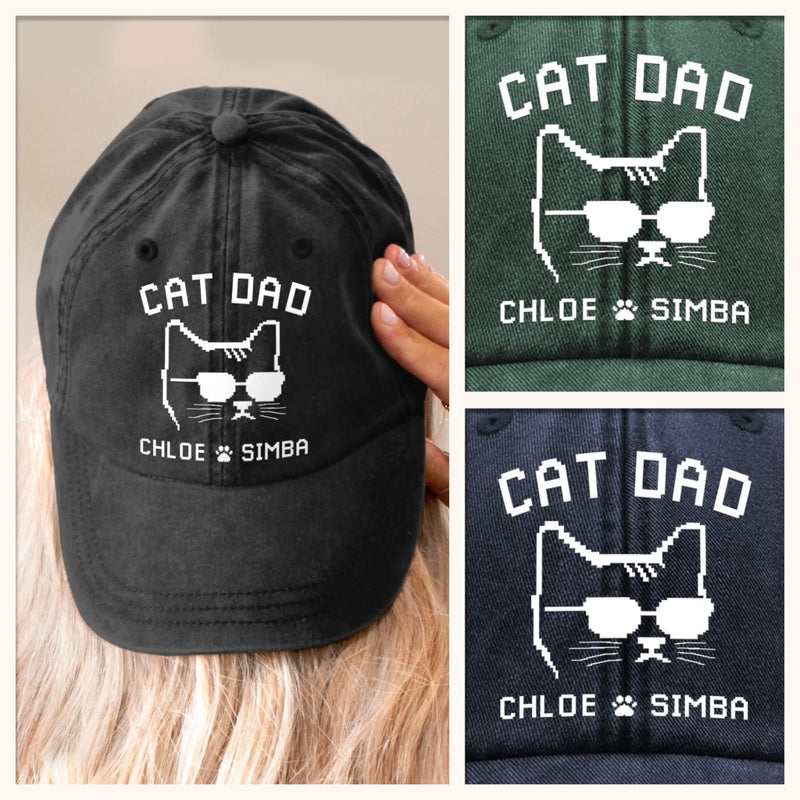 Custom Vintage Washed Denim Baseball Cap - Personalized Birthday Gifts For Cat Lovers, Cat Mom And Dad - Certified Cat Dad