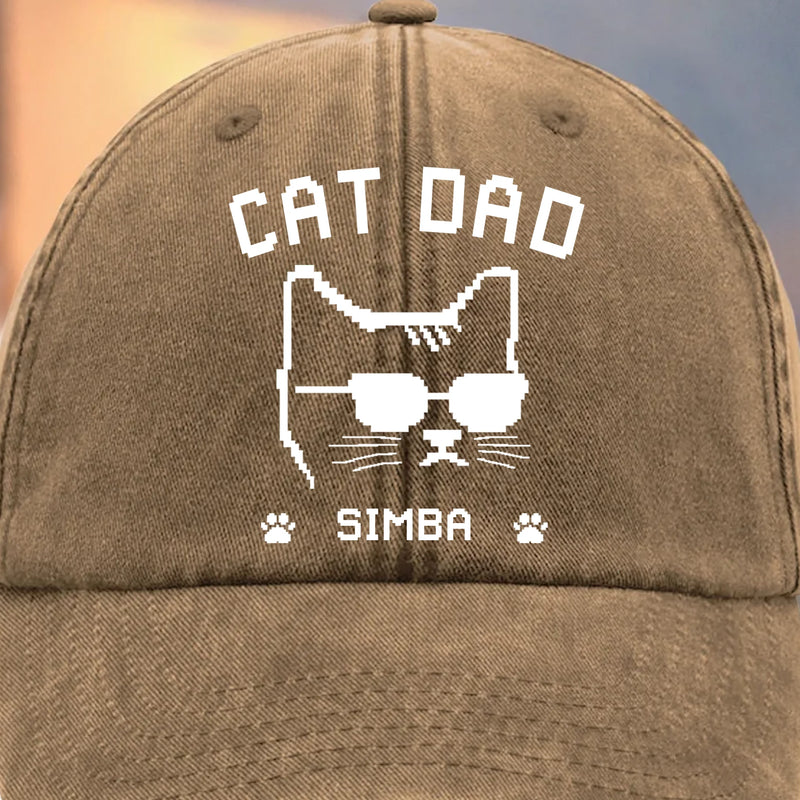 Custom Vintage Washed Denim Baseball Cap - Personalized Birthday Gifts For Cat Lovers, Cat Mom And Dad - Certified Cat Dad