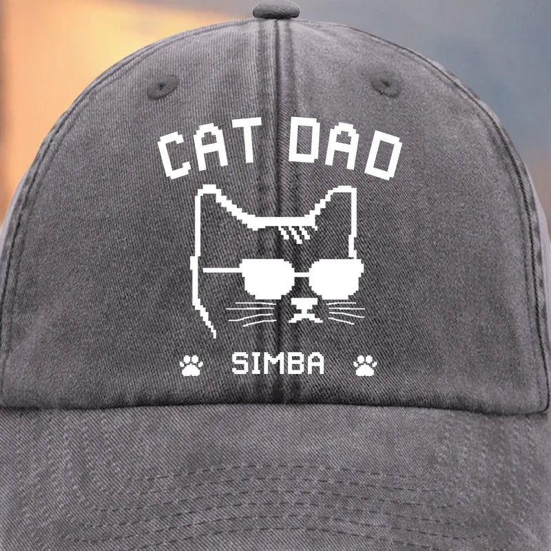 Custom Vintage Washed Denim Baseball Cap - Personalized Birthday Gifts For Cat Lovers, Cat Mom And Dad - Certified Cat Dad