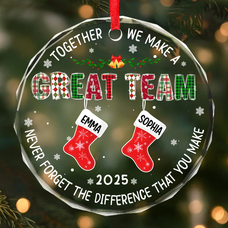 Custom Circle Glass Ornament - Personalized Christmas Birthday Gifts For Coworker, Work Bestie - Together We Make A Great Team