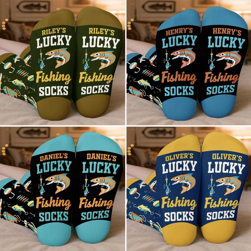 Custom Crew Socks - Personalized Christmas Birthday Fishing Gifts For Fisherman - Walk Like A Lucky Angler