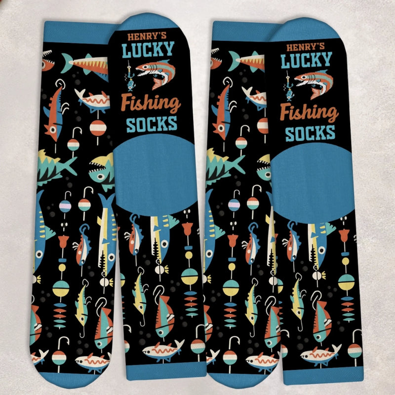 Custom Crew Socks - Personalized Christmas Birthday Fishing Gifts For Fisherman - Walk Like A Lucky Angler