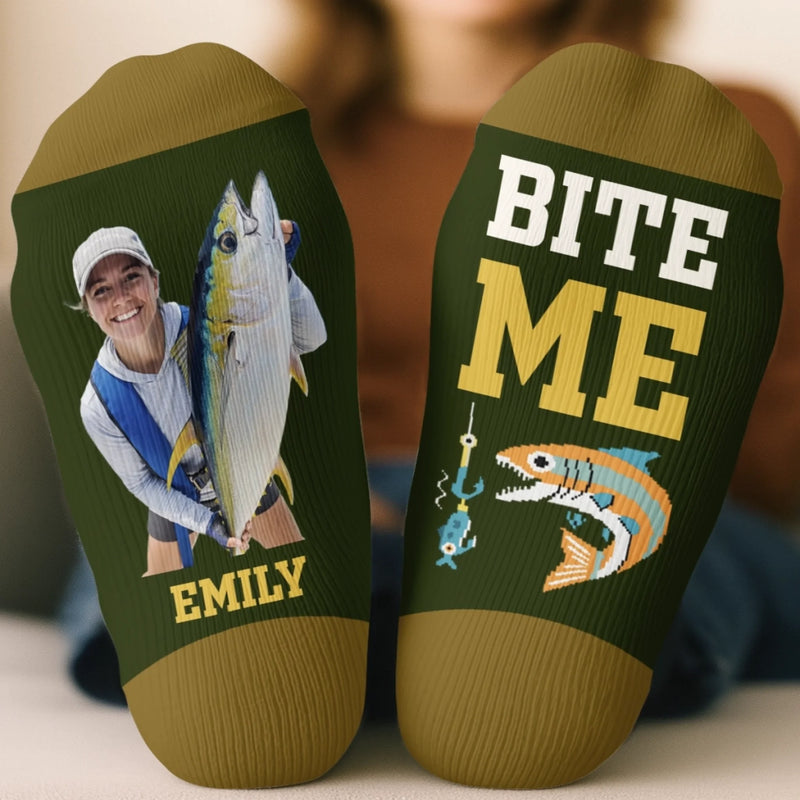 Custom Photo Crew Socks - Personalized Christmas Birthday Fishing Gifts For Fisherman - Professional Line Caster