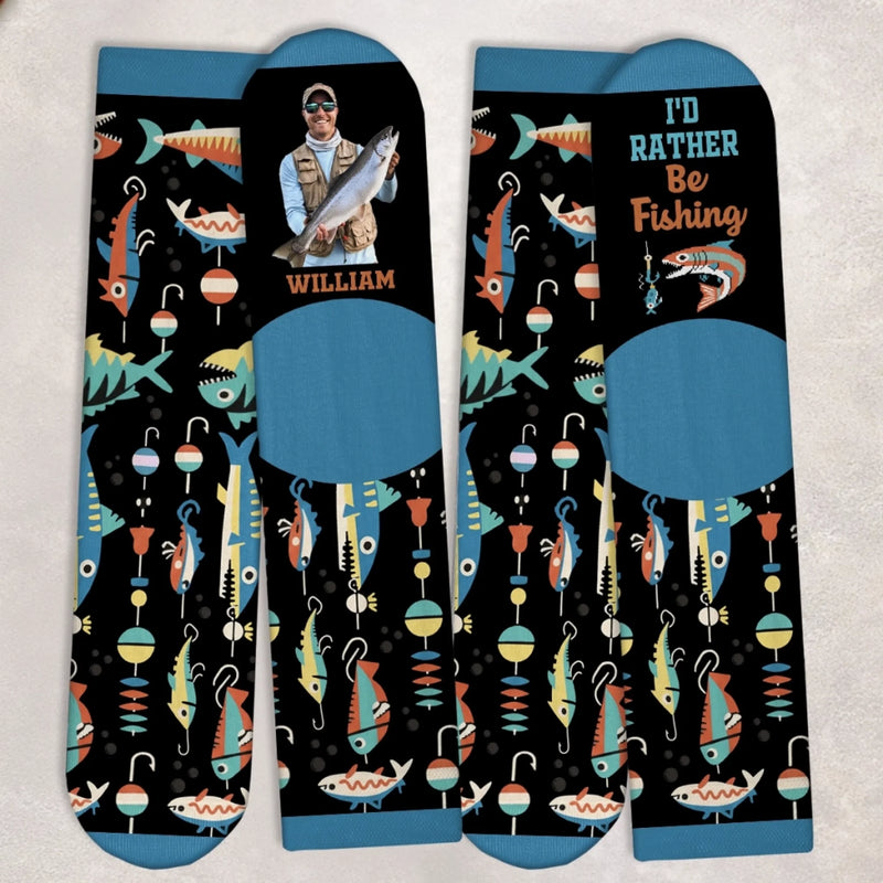 Custom Photo Crew Socks - Personalized Christmas Birthday Fishing Gifts For Fisherman - Professional Line Caster