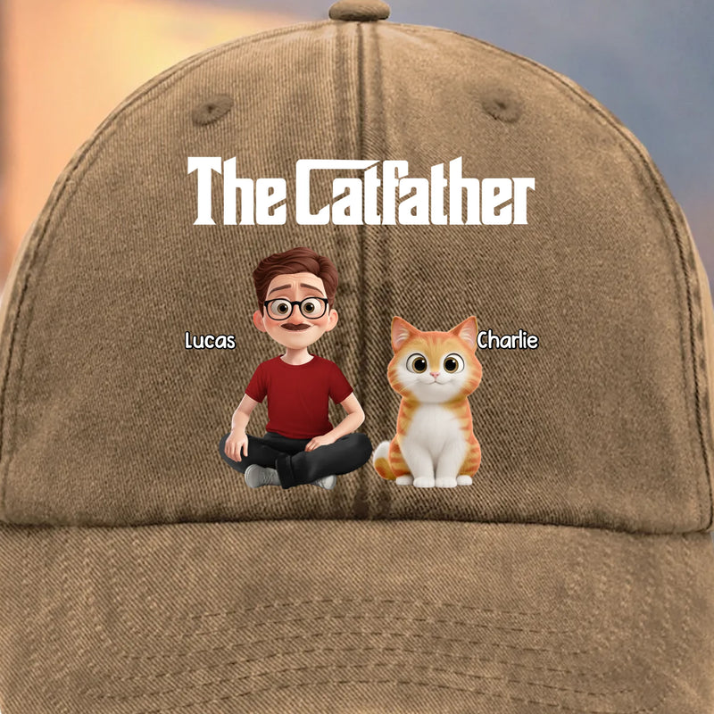 Custom Vintage Washed Denim Baseball Cap - Personalized Birthday Gifts For Cat Lovers, Cat Mom And Dad - Feline Father Figure