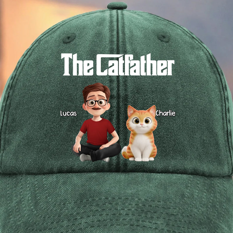 Custom Vintage Washed Denim Baseball Cap - Personalized Birthday Gifts For Cat Lovers, Cat Mom And Dad - Feline Father Figure