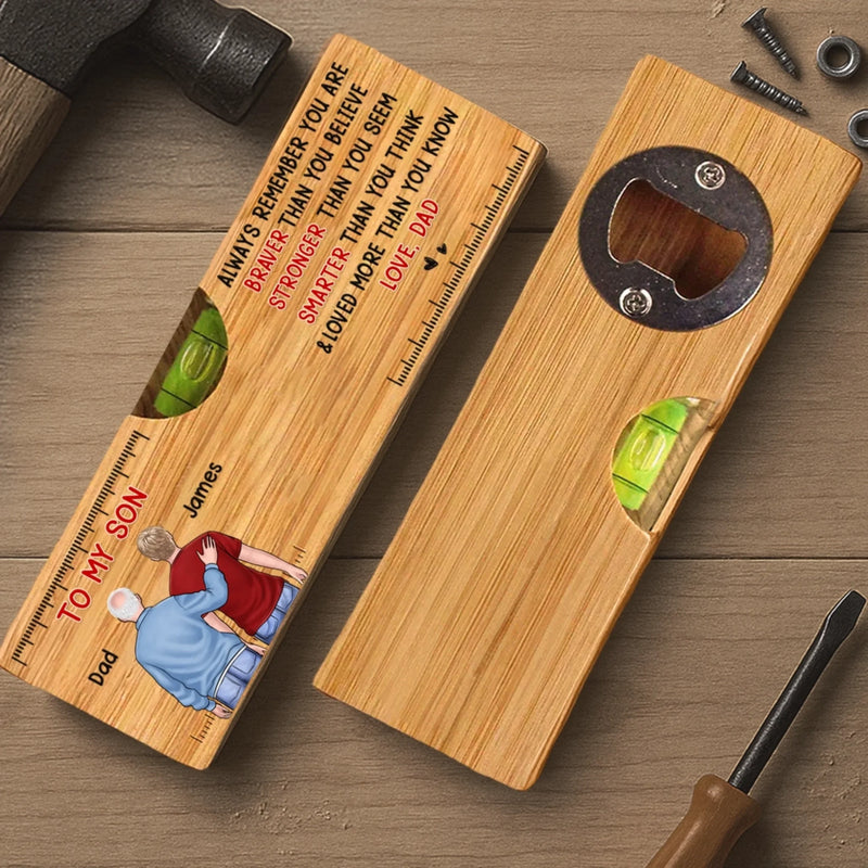 Custom Wooden Bottle Opener With Built-in Spirit Level - Personalized Birthday Gifts For Mom, Dad, Daughter, Son - Cheers To Us