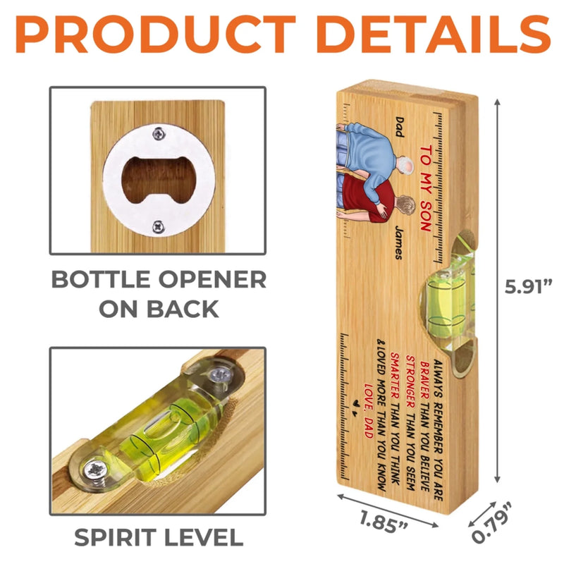 Custom Wooden Bottle Opener With Built-in Spirit Level - Personalized Birthday Gifts For Mom, Dad, Daughter, Son - Cheers To Us
