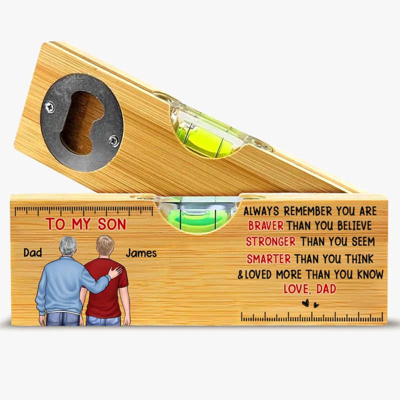 Custom Wooden Bottle Opener With Built-in Spirit Level - Personalized Birthday Gifts For Mom, Dad, Daughter, Son - Cheers To Us