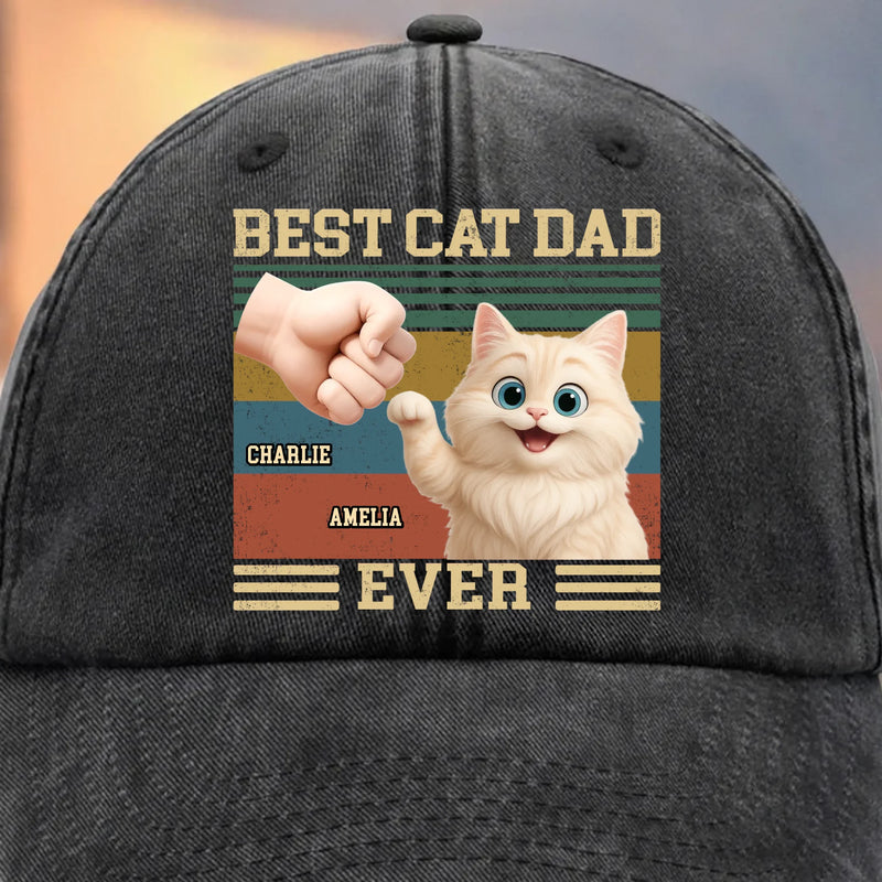 Custom Vintage Washed Denim Baseball Cap - Personalized Birthday Gifts For Cat Lovers, Cat Mom And Dad - Cat Dad On Duty