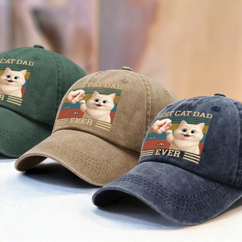 Custom Vintage Washed Denim Baseball Cap - Personalized Birthday Gifts For Cat Lovers, Cat Mom And Dad - Cat Dad On Duty