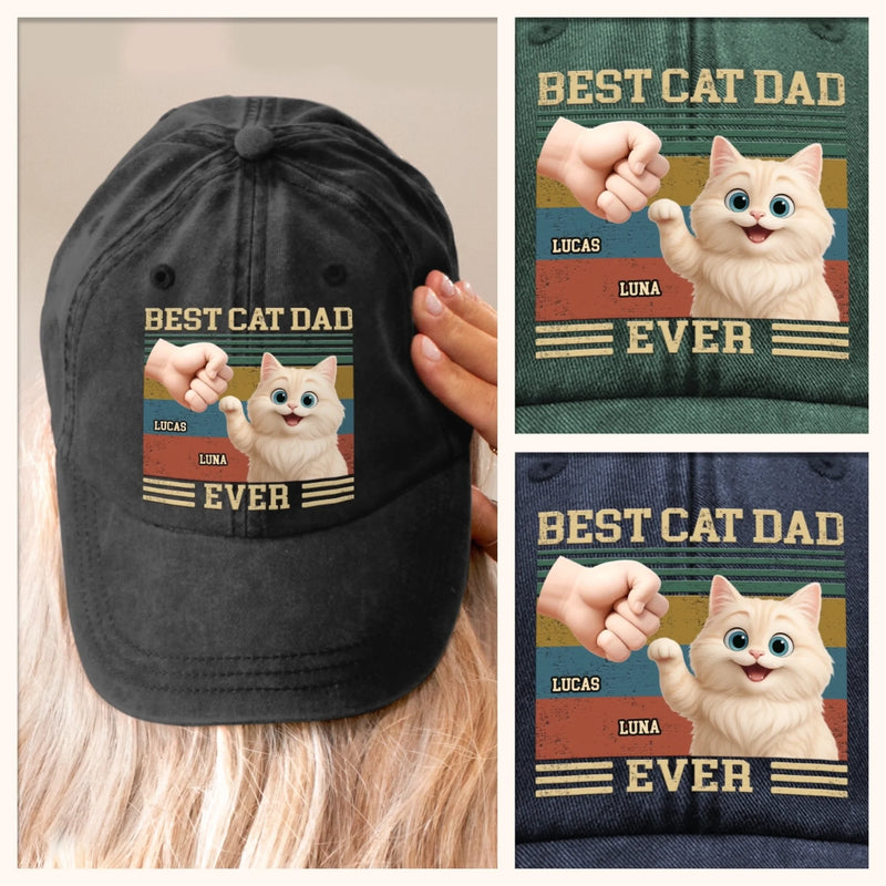 Custom Vintage Washed Denim Baseball Cap - Personalized Birthday Gifts For Cat Lovers, Cat Mom And Dad - Cat Dad On Duty