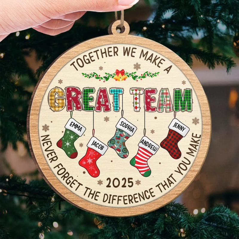 Custom Wood Ornament - Personalized Christmas Birthday Gifts For Coworker, Work Bestie - Thankful For This Teamwork