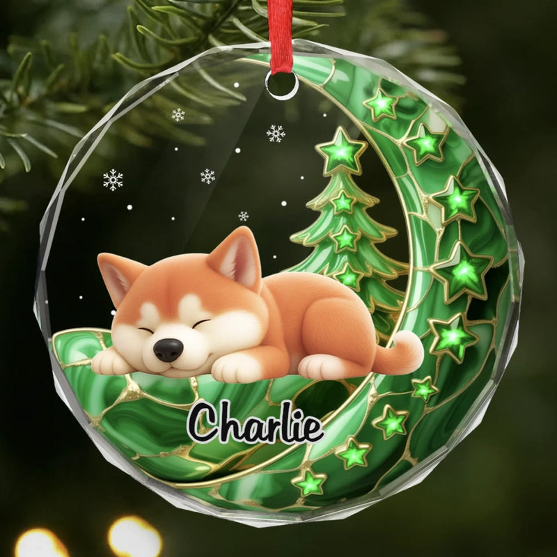Custom Circle Glass Ornament - Personalized Christmas Birthday Gifts For Dog Cat Lovers, Dog Dad And Mom, Cat Owners - Loved More With My Pet