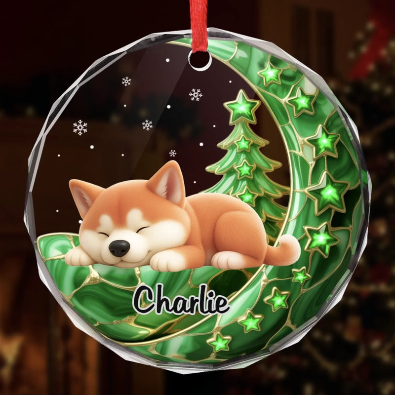 Custom Circle Glass Ornament - Personalized Christmas Birthday Gifts For Dog Cat Lovers, Dog Dad And Mom, Cat Owners - Loved More With My Pet