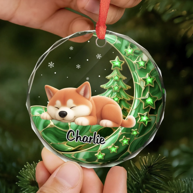 Custom Circle Glass Ornament - Personalized Christmas Birthday Gifts For Dog Cat Lovers, Dog Dad And Mom, Cat Owners - Loved More With My Pet