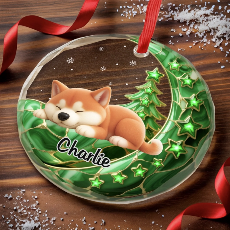 Custom Circle Glass Ornament - Personalized Christmas Birthday Gifts For Dog Cat Lovers, Dog Dad And Mom, Cat Owners - Loved More With My Pet