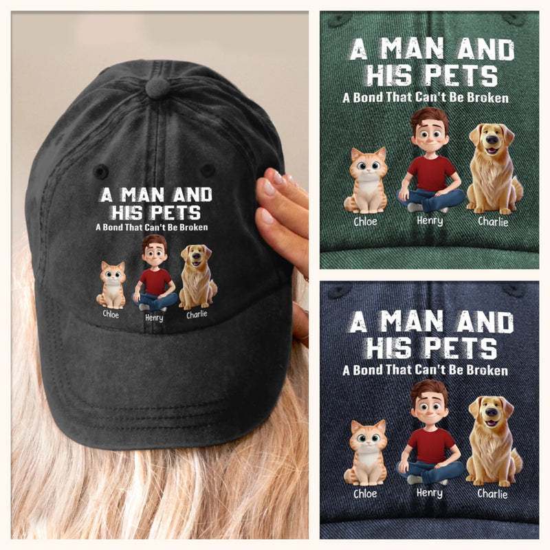 Custom Vintage Washed Denim Baseball Cap - Personalized Birthday Gifts For Dog Cat Lovers, Dog Dad And Mom, Cat Owners - Fur Family Supremacy