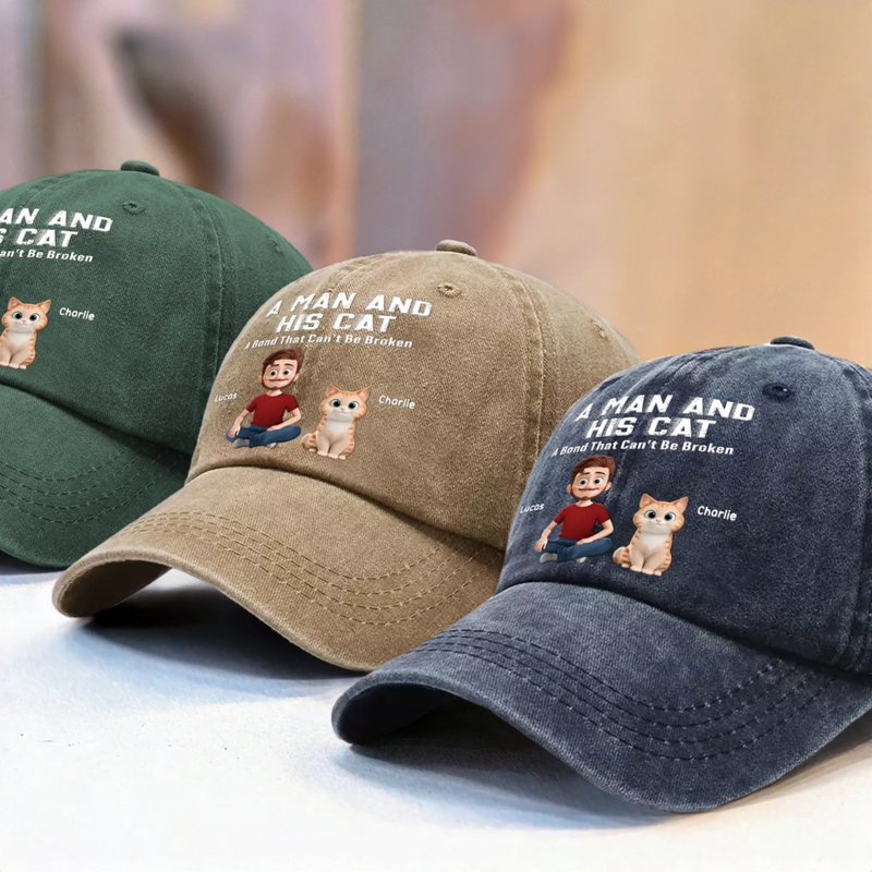 Custom Vintage Washed Denim Baseball Cap - Personalized Birthday Gifts For Cat Lovers, Cat Mom And Dad - My Daily Happiness Source