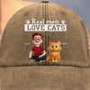 Custom Vintage Washed Denim Baseball Cap - Personalized Birthday Gifts For Cat Lovers, Cat Mom And Dad - Cool Guys Love Kitties