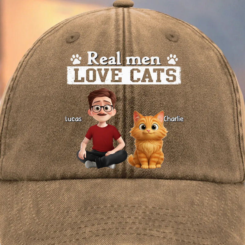 Custom Vintage Washed Denim Baseball Cap - Personalized Birthday Gifts For Cat Lovers, Cat Mom And Dad - Cool Guys Love Kitties
