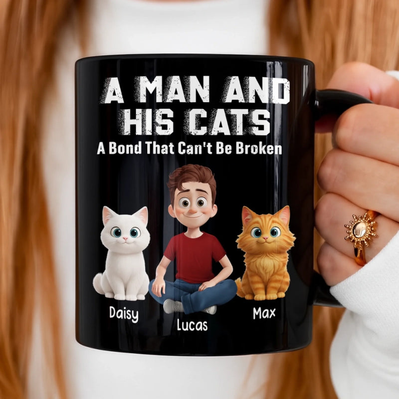 Custom Black Mug - Personalized Birthday Gifts For Cat Lovers, Cat Mom And Dad - Happiness Has Whiskers