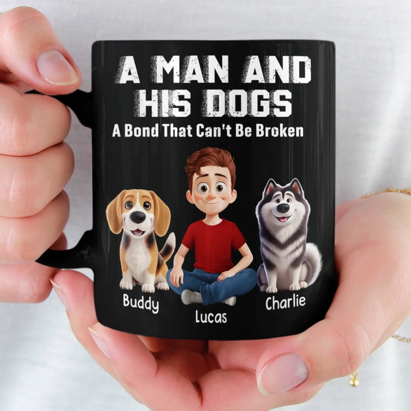 Custom Black Mug - Personalized Birthday Gifts For Dog Lovers, Dog Dad And Mom - Fueled By Dogs And Coffee