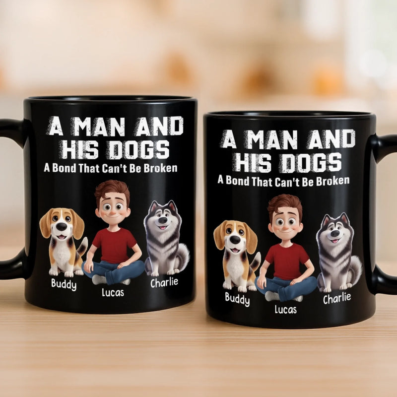 Custom Black Mug - Personalized Birthday Gifts For Dog Lovers, Dog Dad And Mom - Fueled By Dogs And Coffee