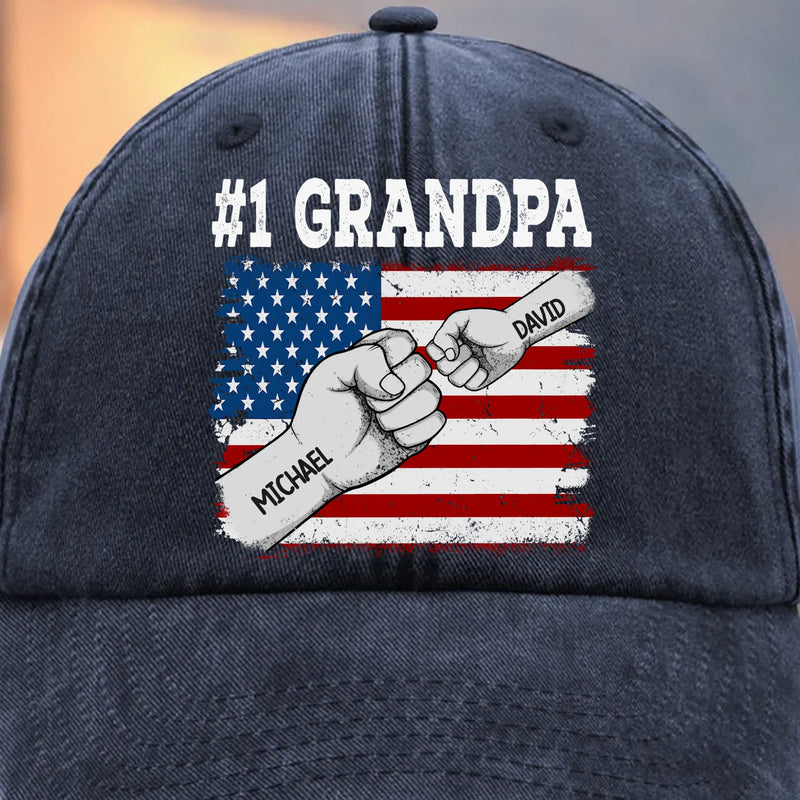 Custom Vintage Washed Denim Baseball Cap - Personalized Birthday Gifts For Dad, Grandpa - Small Hands Trust Your Strength