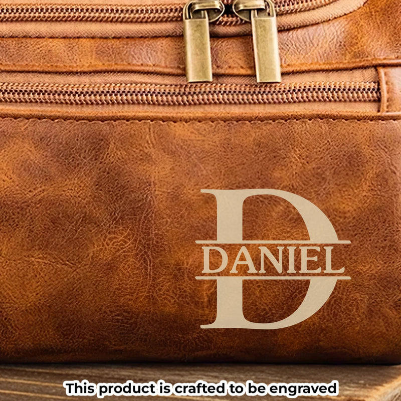 Custom Engraved Leather Toiletry Bag - New Arrival, Personalized Birthday Gifts For Dad, Brother, Grandpa, Husband - For The Man Who’s Always On The Move AMZ