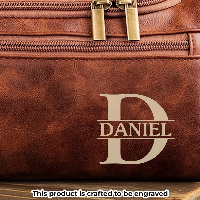 Custom Engraved Leather Toiletry Bag - New Arrival, Personalized Birthday Gifts For Dad, Brother, Grandpa, Husband - For The Man Who’s Always On The Move AMZ