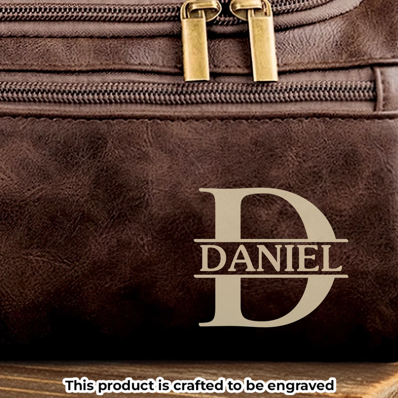 Custom Engraved Leather Toiletry Bag - New Arrival, Personalized Birthday Gifts For Dad, Brother, Grandpa, Husband - For The Man Who’s Always On The Move AMZ