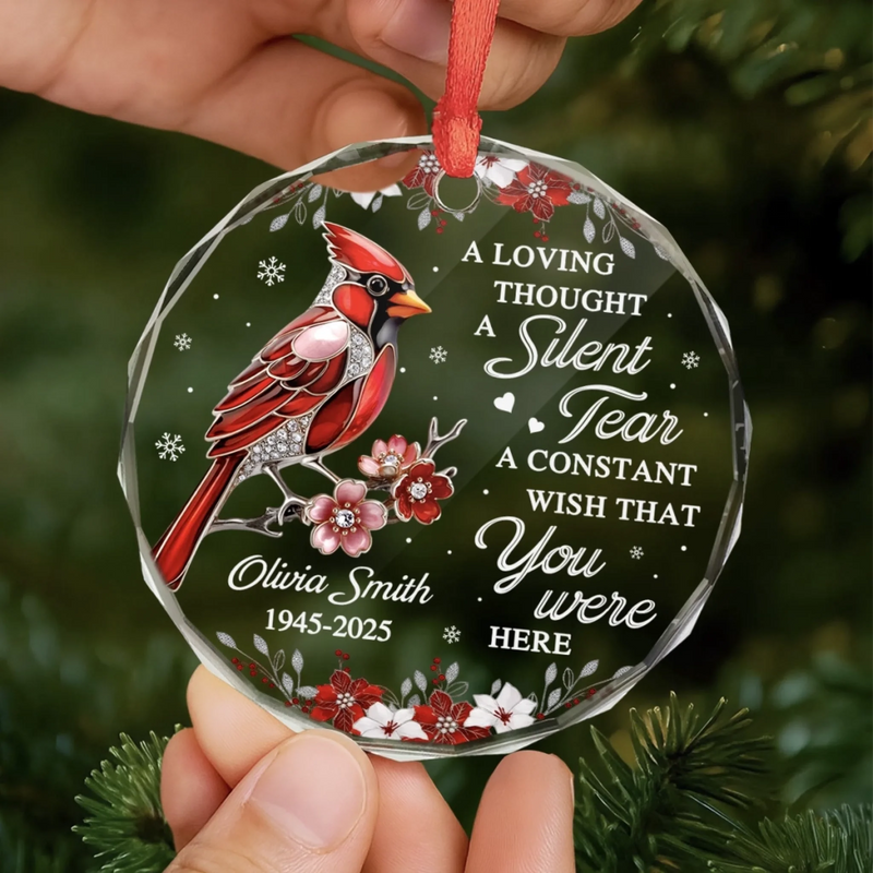 Custom Circle Glass Ornament - Personalized Christmas Memorial Sympathy Gifts For Loss Of Mom, Dad - A Visit From Heaven