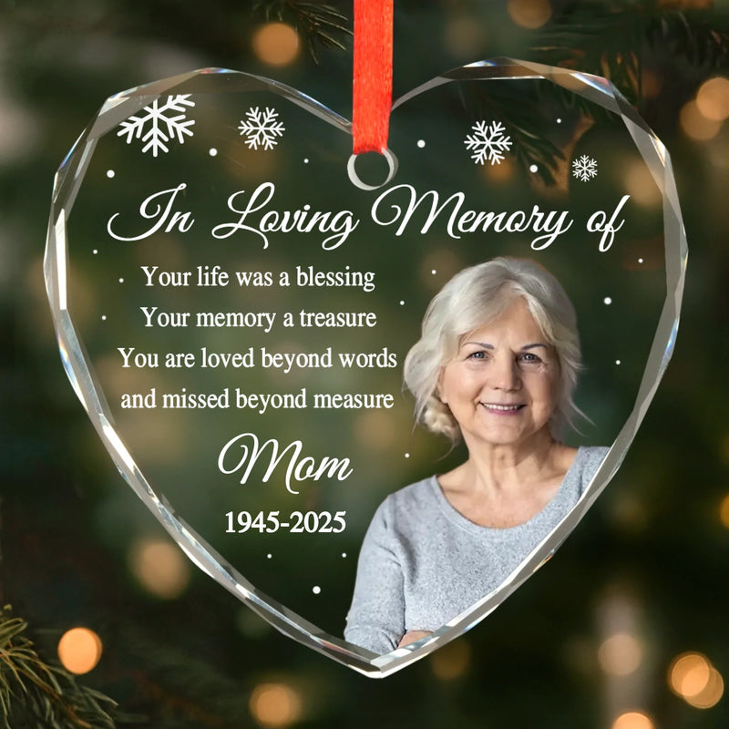 Custom Photo Heart Glass Ornament - Personalized Christmas Memorial Sympathy Gifts For Loss Of Mom, Dad - I Carry You In My Heart