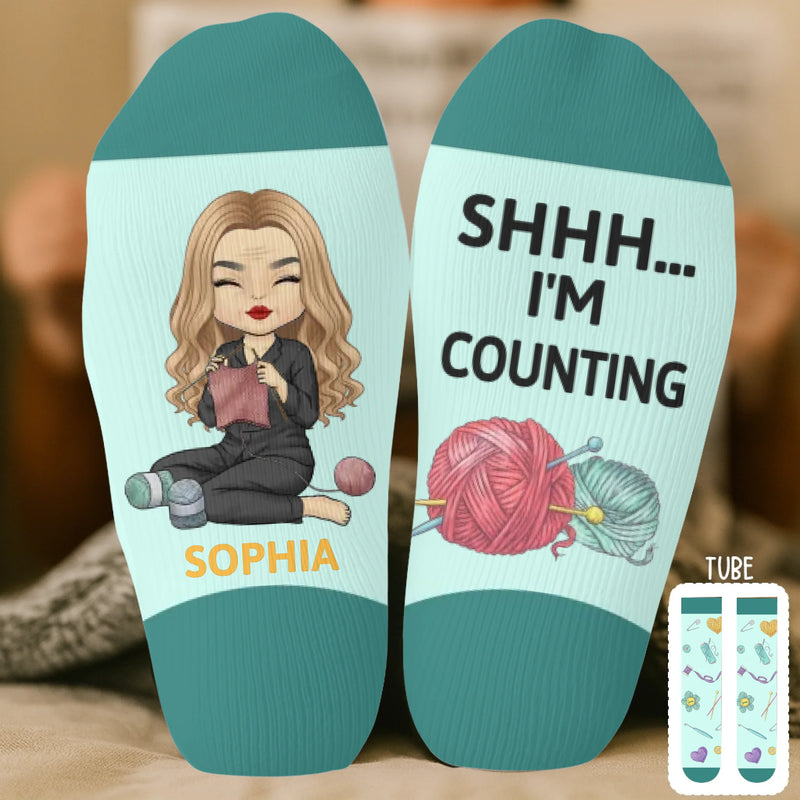 Custom Yarn Crew Socks - Personalized Birthday Gifts For Crochet Knitting Lovers, Crocheters, Knitters - Hooked On Crochet