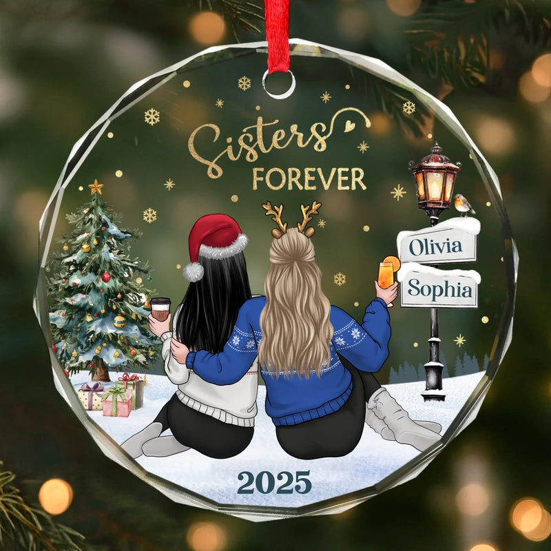 Custom Circle Glass Ornament - Personalized Best Friend Christmas Birthday Gifts For Women, Besties, Sisters, BFF - Laughing Through Every Little Chaos