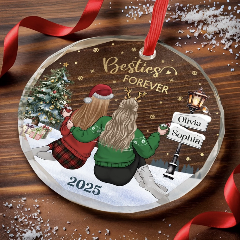 Custom Circle Glass Ornament - Personalized Best Friend Christmas Birthday Gifts For Women, Besties, Sisters, BFF - Laughing Through Every Little Chaos