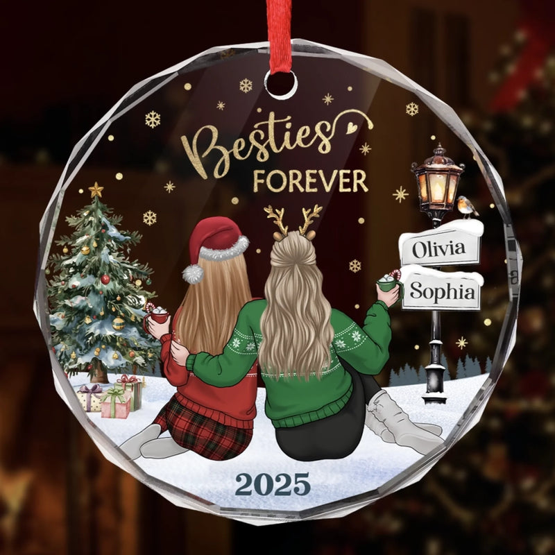 Custom Circle Glass Ornament - Personalized Best Friend Christmas Birthday Gifts For Women, Besties, Sisters, BFF - Laughing Through Every Little Chaos