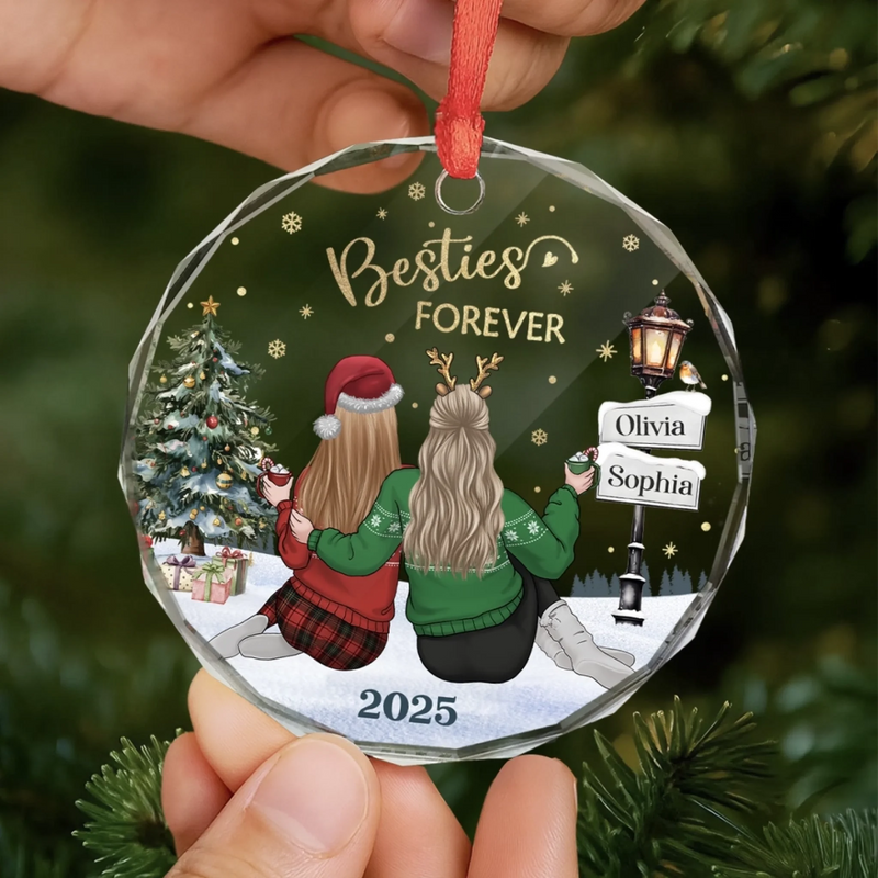 Custom Circle Glass Ornament - Personalized Best Friend Christmas Birthday Gifts For Women, Besties, Sisters, BFF - Laughing Through Every Little Chaos