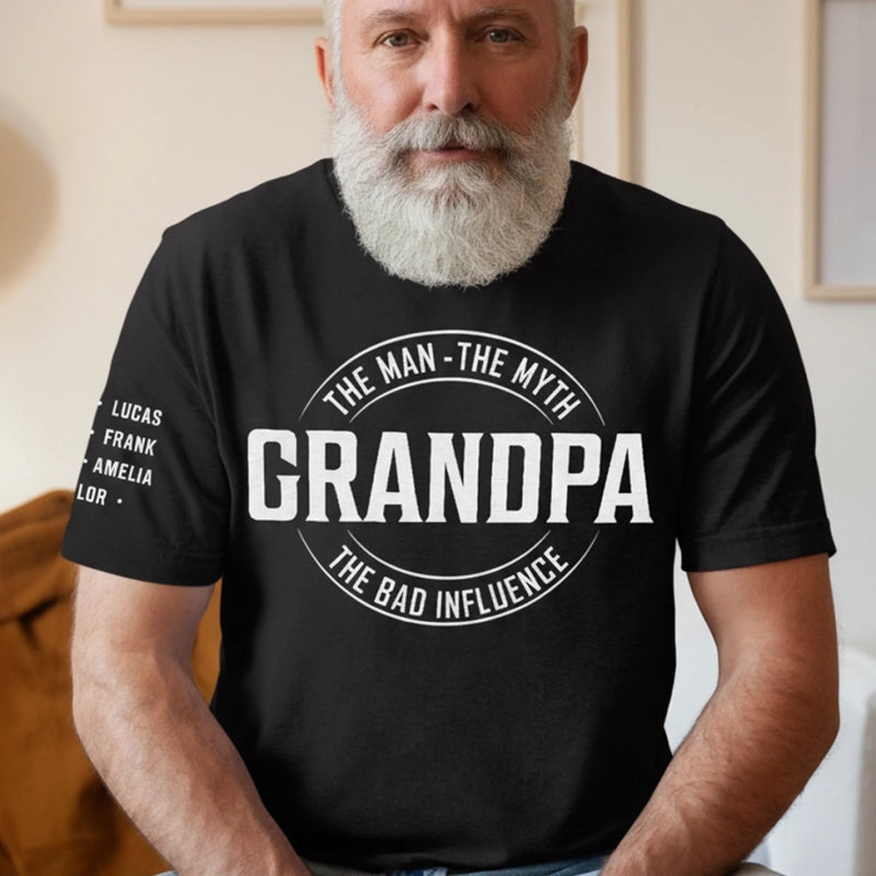 Custom Unisex T-Shirt With Design On Sleeve - Personalized Birthday Gifts For Dad, Grandpa - Legendary Mischief Instructor