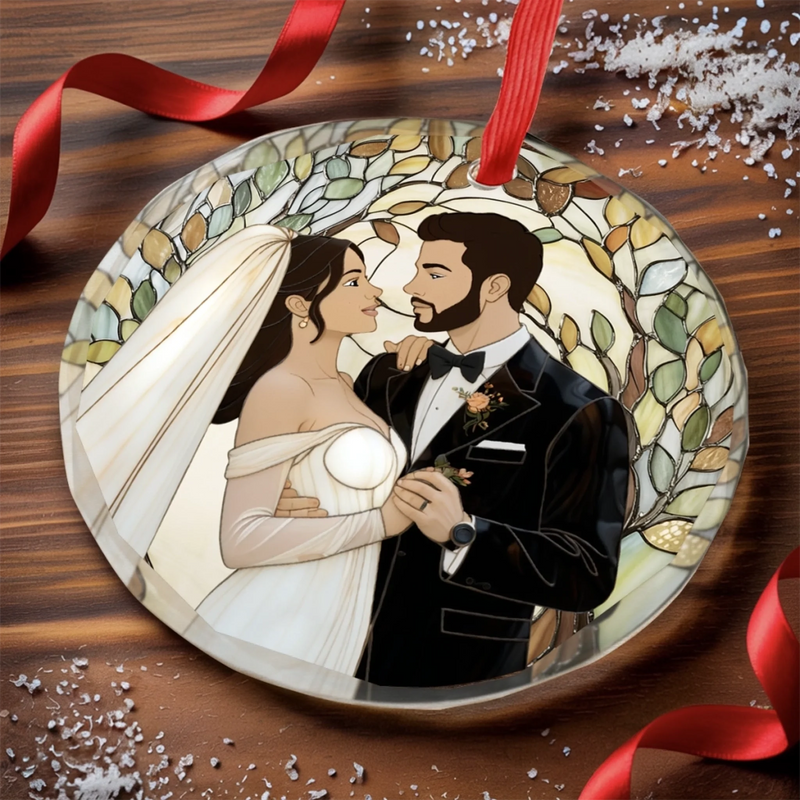 Custom Photo Circle Glass Ornament - Personalized Anniversary Wedding Gifts For Husband And Wife, Him And Her - Two Souls Choosing Us Daily